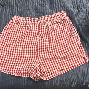 stradivarius Red & White Gingham Elastic-Waist Athletic Shorts